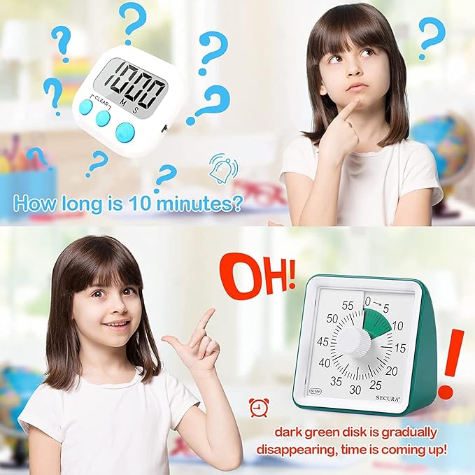 Secura 60-Minute Visual Timer, Classroom Timer, Countdown Timer for Kids and Adults, Time Management Tool for Teaching (Dark Green & Dark Green)