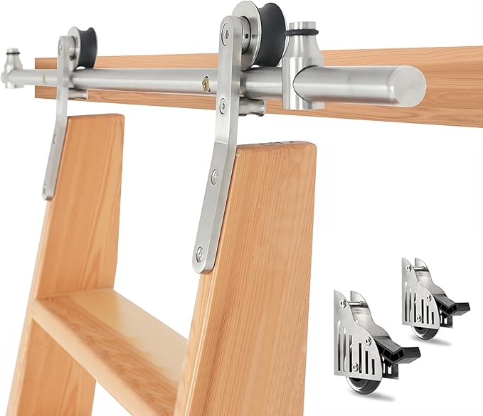 DIYHD 4FT Stainless Steel Sliding Library Ladder Hardware Kit, Bottom Wheel with Brake,300 lbs Capacity, Satin Finish (No Ladder)