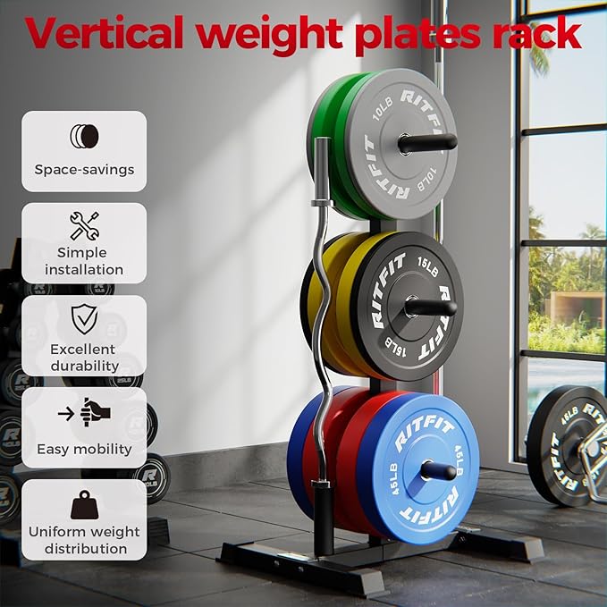 RitFit Weight Plates Rack, Weight Storage Rack with Barbell Bumper Weight Plates Holder for 2-Inch Weight Plates, Capable of Holding Up to 990 LBS