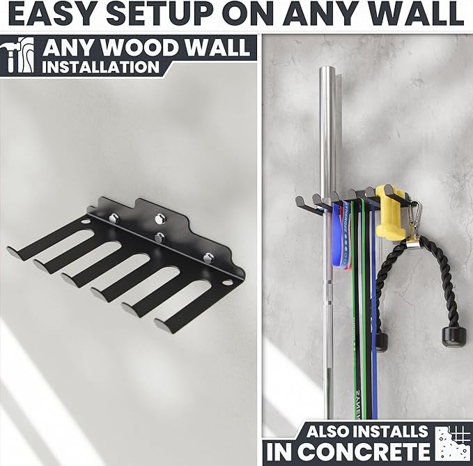 Synergee Wall Mounted Barbell Holder & Gym Accessory Rack – Heavy Duty Steel Storage for Barbells, Collars, Bands, and Fitness Gear – Space Saving Home Gym Equipment Organizer