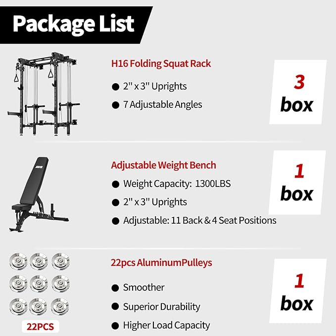 JEEKEE Folding Wall Mounted Power Rack with 180LB Weight Stack, 2400LB 2×3 Heavy Duty Squat Rack, Dual Cable Crossover System 1:1 Ratio, Functional Trainer for Home Gym Small Space,Black
