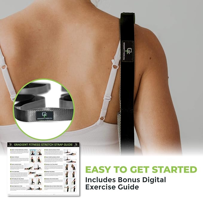 Gradient Fitness Stretching Strap for Physical Therapy, 12 Multi-Loop Stretch Strap 1" W x 8' L, Neoprene Handles, Physical Therapy Equipment, Yoga Straps for Stretching, Leg Stretcher.