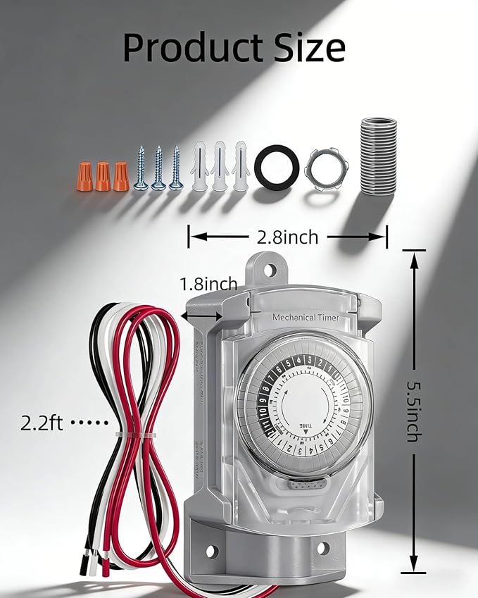 24 Hour Heavy Duty Mechanical Timer Switch with 30 Minutes Intervals, 20 AMP,120V Power Control, for Waterproof Junction Box, RV Outlet, Pool Pump, Power Distribution Box,Outdoor Light