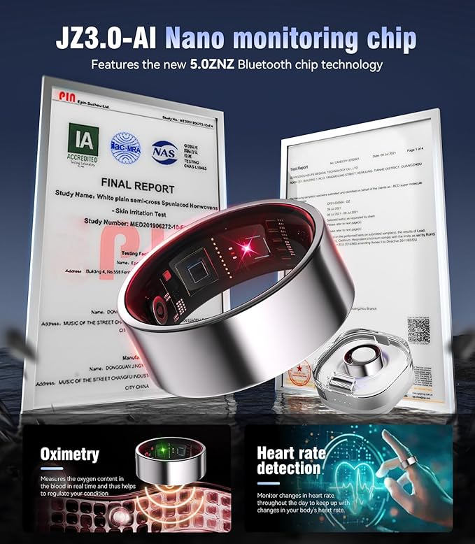 8.0 Smart Ring and Charging Case【Industry First – 0 Measurement Error】【IP68 Waterproof】 2025 Smart Ring for Women & Men for Sleep Tracking Wearable Device,Fitness Ring Silver 10#