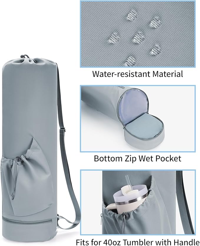 sportsnew Yoga Mat Bag with Water Bottle Pocket and Bottom Wet Pocket, Exercise Yoga Mat Carrier Multi-Functional Storage Bag, Patent pending