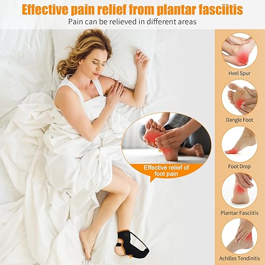 Plantar Fasciitis Night Splint Sock: Upgraded Plantar Fasciitis Brace with Support Plate for Women Men for Achilles Tendonitis Foot Drop Heel Spur Pain Relief Black-Orange Large