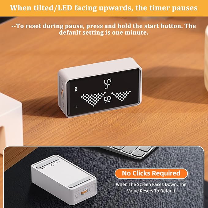Digital Visual Timer for Kids, 0-99mins Sand Timer with Gravity Sensor, Hourglass Animation, Type-C Rechargeable Magnetic Visual Timer for Classroom, Cooking, Fitness, Baking, ADHD(White)