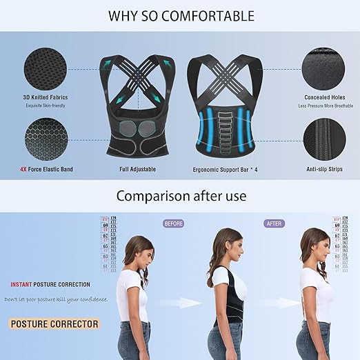 Instant Posture Corrector for Women & Men, Back Brace for Neck Shoulder Upper Back Pain Relief, Adjustable Posture Correcter for Hunchback Slouching, Invisible Under Clothes, Lightweight Comfort (Medium)