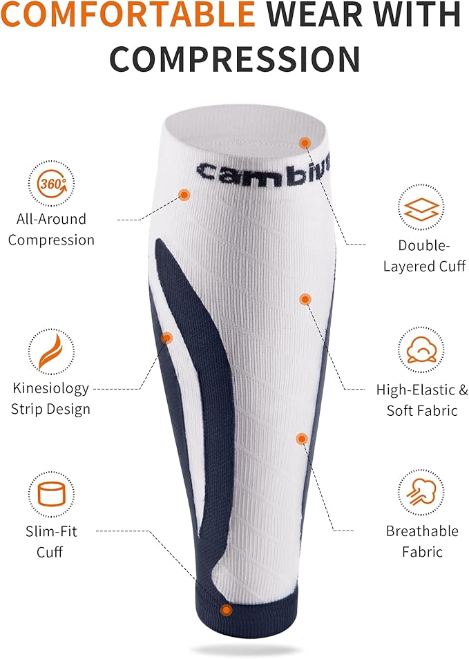 CAMBIVO 3-Pair Calf Compression Sleeves for Men & Women – Footless Socks for Shin Splints & Leg Pain Relief, 1 Pair Available