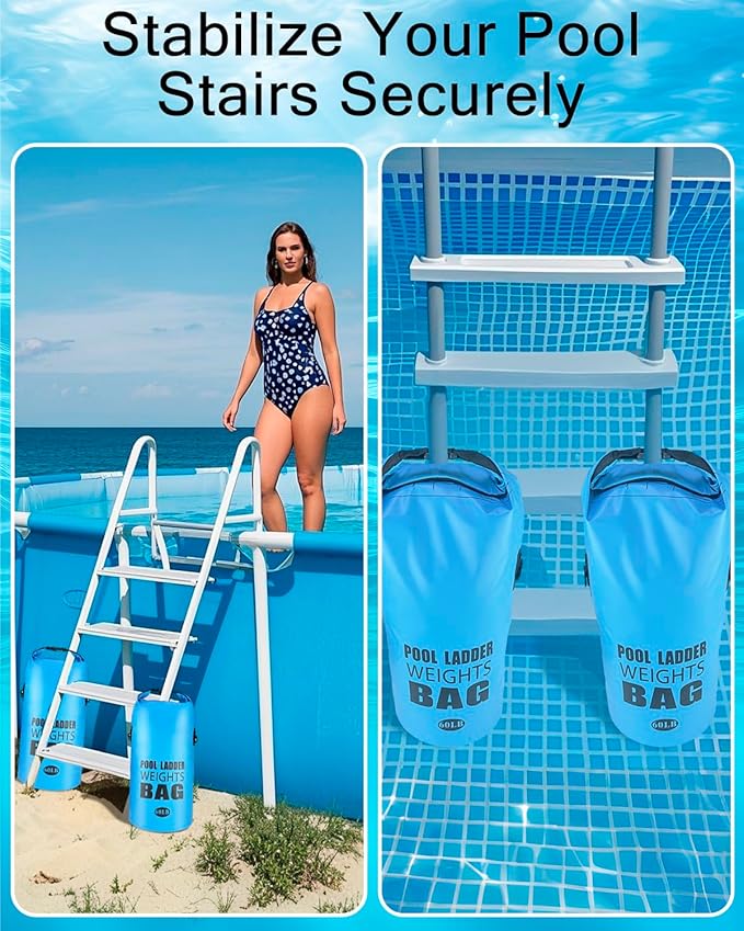 Piemow 2 Pack 25L/60LB Pool Ladder Weights - 500D PVC Waterproof & No Broken Sand Bag with Handle, Above Ground Pool Accessories for Stairs Stabilizing
