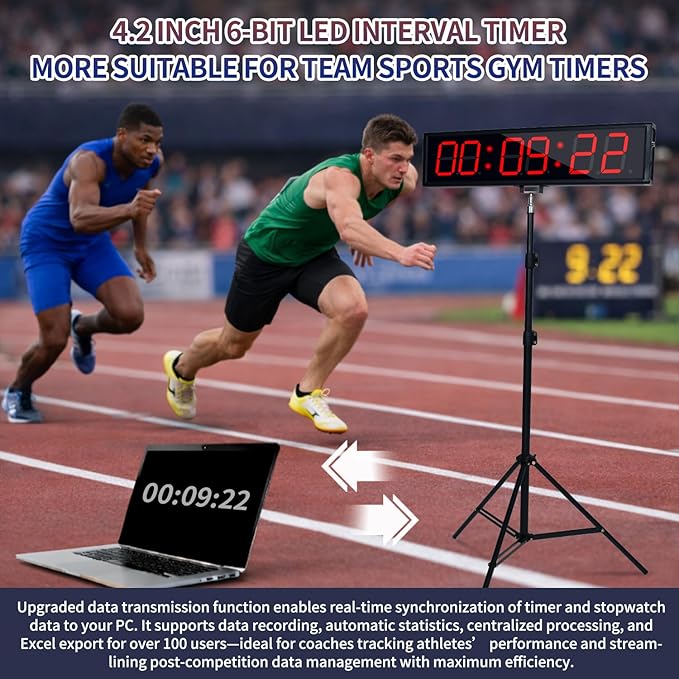 Independent Button Type 1.5-inch Fitness Room Rest Timer, Suitable for Gym Exercise/School/Home Exercise/Boxing Gym/Indoor Rock Climbing (4.2-inch Data PC Transmission Mode)