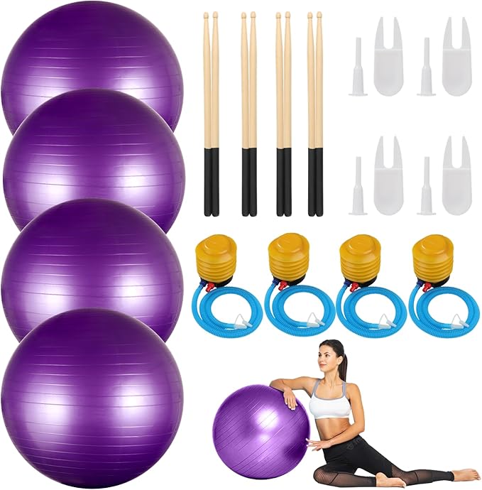 joyibay Cardio Drumming Equipment Set, Fitness Balance Ball with Pump & 3.2oz Cardio Drumming Sticks, Aerobic Exercise Ball for Workouts, Stability, Pilates, Yoga, Pregnancy Gymnastics