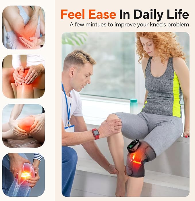 Cordless Heated Knee Massager with Vibration, Heated Knee Brace Wrap Shoulder Elbow 3 in 1 Heating Pad, Rechargeable Heating Warmers Wrap, Gifts for Women Men 2PCS