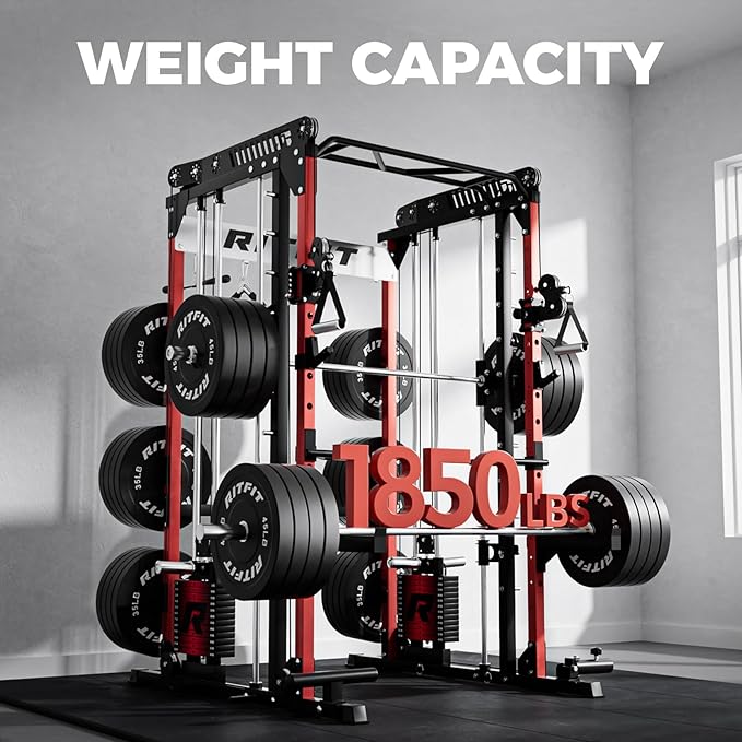 RitFit M1 Pro Smith Machine Package, All-in-One Power Cage with Weight Stack Set, Includes LAT Pulldown & Cable Crossover System for Home Gym