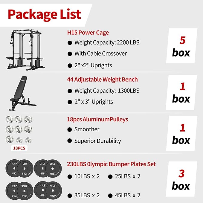JEEKEE Power Cage with Cable Crossover System, 2200LB Heavy Duty Power Rack with Dual Pulley, 180LB Weight Stack, LAT Pulldown, 20+ Attachments for Home Gym,Black
