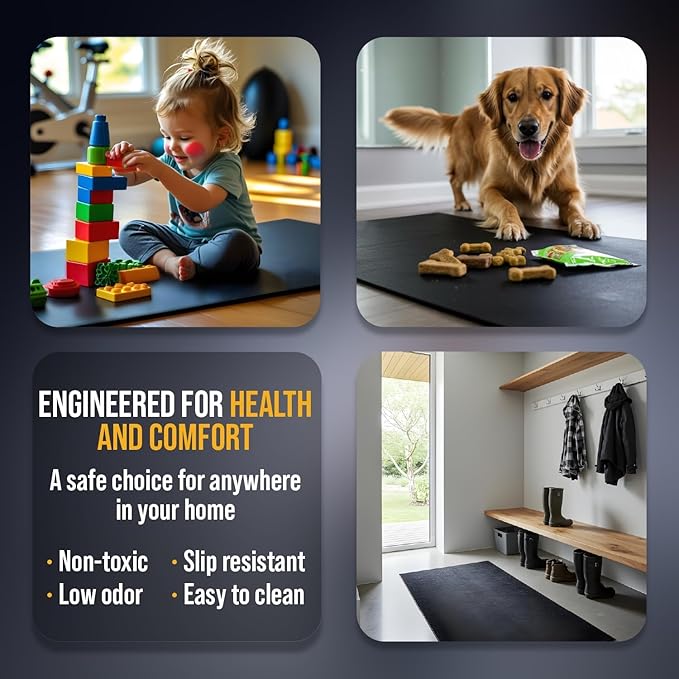 Rubber King Multi-Purpose Exercise Mat - 100% Recycled Thick Rubber Mat for Home Gym Flooring, Non-Slip, Low-Odor Durable Workout Mat for Indoor/Outdoor, Shoe-Friendly
