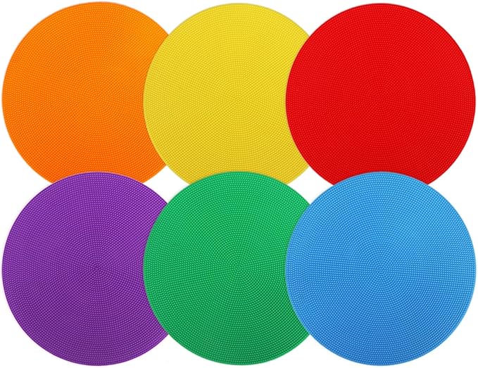 4inch & 9inch Poly Spot Markers for Agility Dot for Gym/PE Training, Dance, 6/12/24 Pcs Round Multiple Color & Size Rubber Non-Slip Spot Marker for Games, Floor Dots and Sport Activities