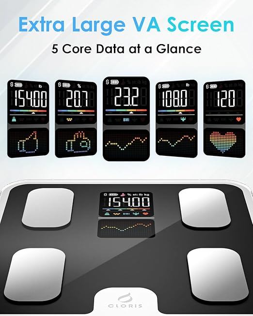 CLORIS Smart Scale for Body Weight Fat, Digital Bathroom Weighing Machine for Accurate BMI Muscle Mass Composition Health Analyzer with App Bluetooth