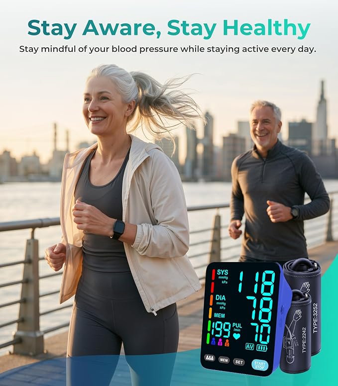Blood Pressure Monitor, Automatic Upper Arm Blood Pressure Monitors for Home Use, 2 Blood Pressure Machine Cuff(9-17in & 13-21in) with Large LED Backlit Display, 3x199 Reading Memory Users Blue