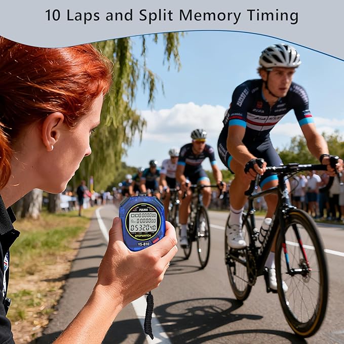 Stopwatch Timer 10 Splits/Laps Digital Stop Watch for Sports, Countdown Alarm Clock Date Memory Recall Large Display, Stopwatch for Coaches PE-Teacher Referee (Blue, 10 Splits/laps)