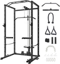 GarveeLife Power Cage, Multi-Function Squat Rack with LAT Pulldown, 1600 LBS Weight Capacity Fitness Power Rack with Cable Pulley System and j-Hooks, Dip Bars and Landmine Attachment for Home Gym