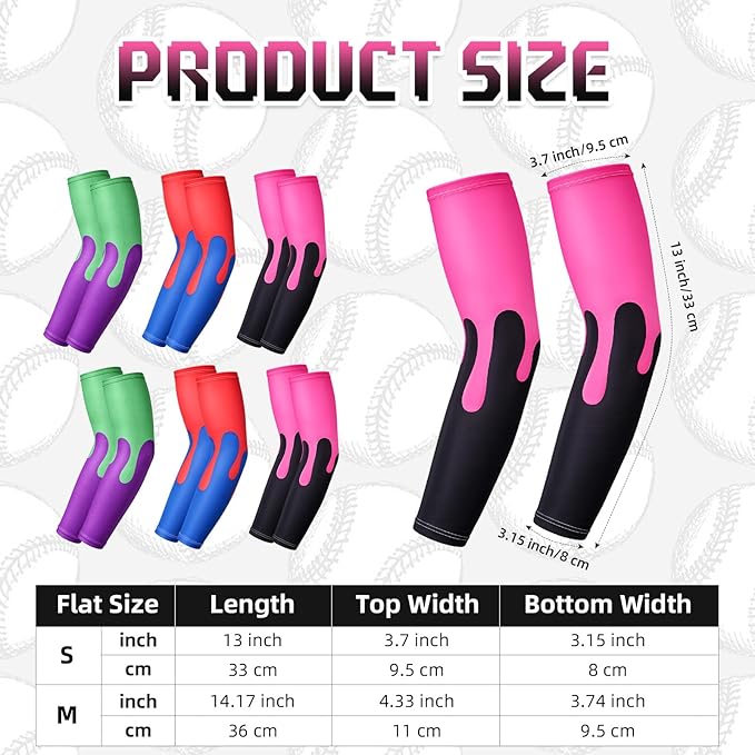 Shyyween 6 Pair Ice Cream Drip Baseball Arm Sleeve Youth Cross Sun Protection Compression Arm Sleeve American Flag Sport Gift