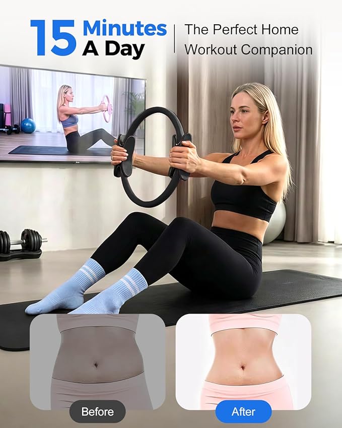 Home Pilates Essentials Kit for Women, Magic Circle Pilates Equipment Ring and Ball Set, Resistance Bands Workout Guide Video for 28 Day Pilates Challenge Starter Kit for Beginners