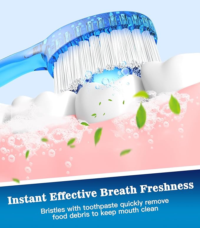 48 Pack 5 in 1 Disposable Mini Toothbrushes with Toothpaste, Floss, Pick & Tongue Scraper, Individually Wrapped, Portable Toothbrush Travel Set for Kids Adults, Mint Flavor