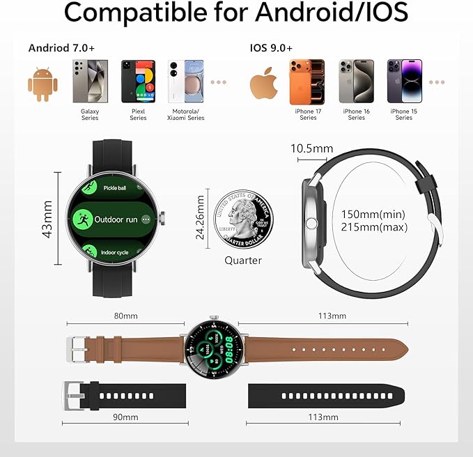 Yoever Smart Watches for Men Women,1.57"HD 43mm Smartwatch for iPhone/Samsung/Android,(Answer/Make Call),Fitness Tracker with Heart Rate/SpO2/Sleep Monitor,IP68 Waterproof,110+ Sport Mode,with 2 Bands