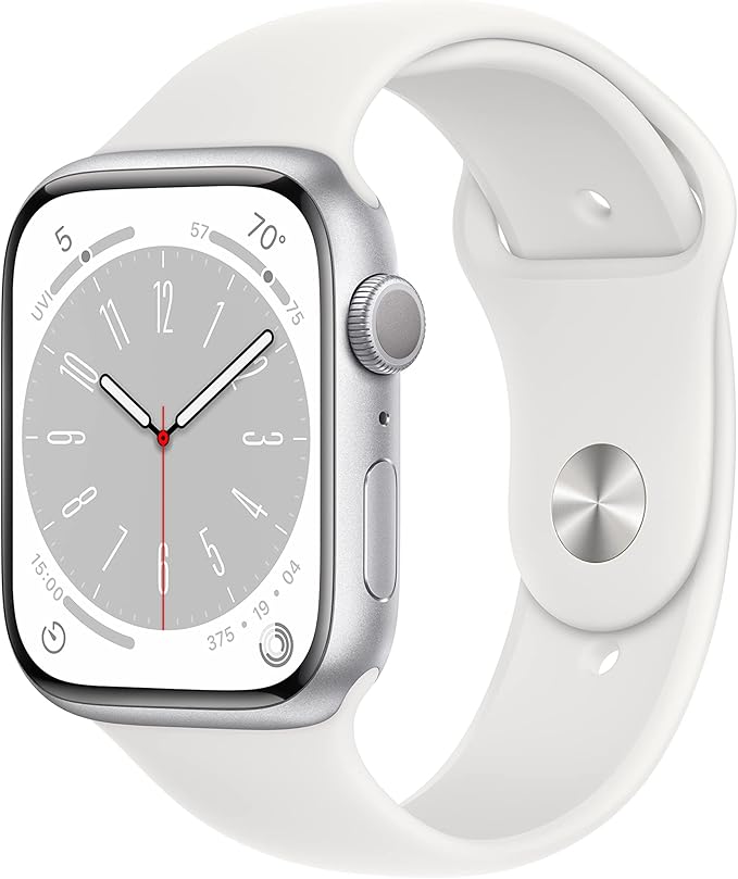 Apple Watch Series 8 [GPS, 45mm] - Silver Aluminum Case with White Sport Band, S/M (Renewed)