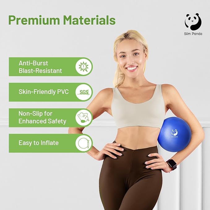 Slim Panda Pilates Ball, 9 Inch Small Exercise Ball, Anti Burst Mini Yoga Ball for Stability, Workout, Barre, Core Strength, Physical Therapy, Balance, Stretching