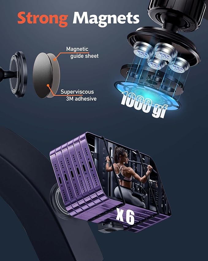 Gym Magnetic Phone Holder, 360° Strong Adsorption Adjustable Magnet Holder Mount for Fitness Equipment, Golf Cart, Compatible with 4.7-6.5’’ Use iPhone Android Phones