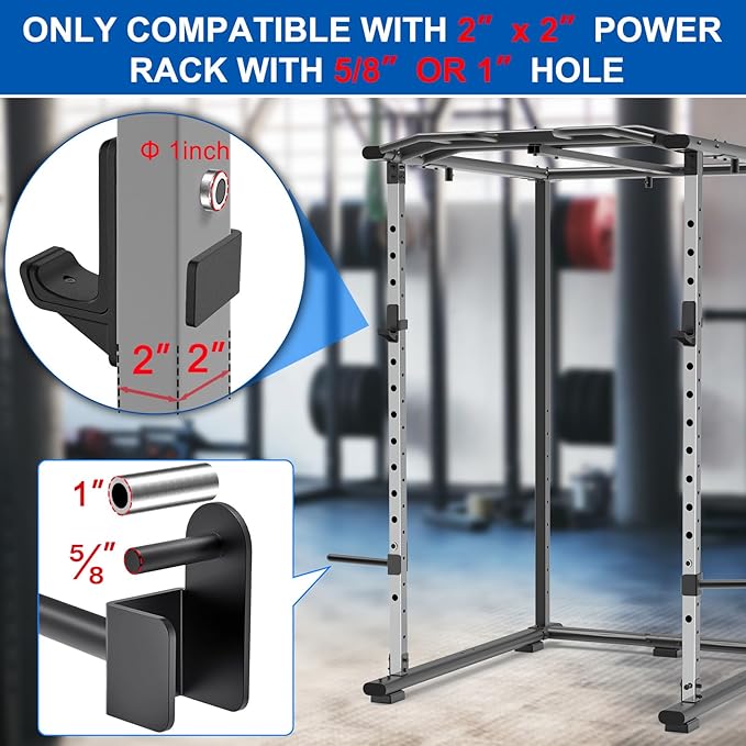 Kipika J-Hooks for Squat/Power Rack, Weight Plate Holder Set for 2" x 2" or 3" x 3" Power Rack, Heavy Duty J-Cups Barbell Holder & Weight Storage