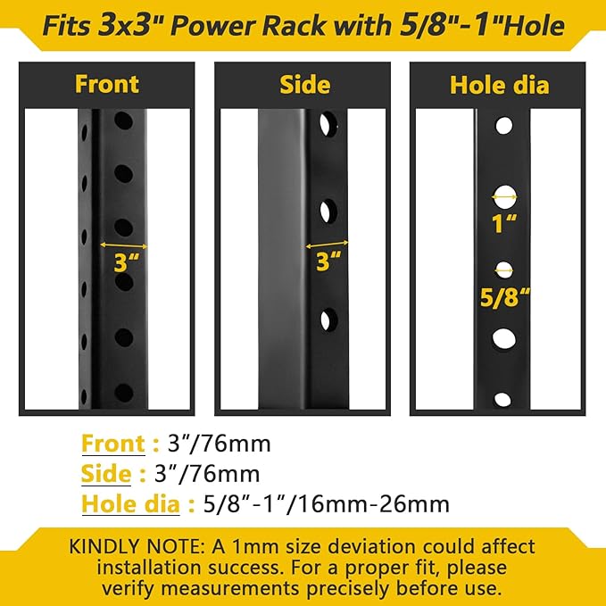 2 Pcs Barbell Holder for 3 x 3 Weight Racks Steel Barbell Mount Rack Vertical Training Curl Bar Holder Fits 5/8''-1'' Holes, No Drilling Required, Bearing 20 Pounds