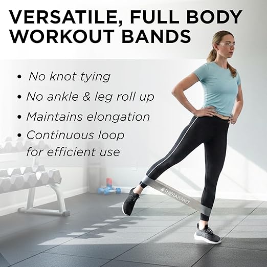 THERABAND Resistance Band Loop Set, 12" Workout Bands for Strength Training, Stretching & Physical Therapy, Set of 3 Color-Coded Exercise Bands with Varying Resistance Levels, Portable & Durable