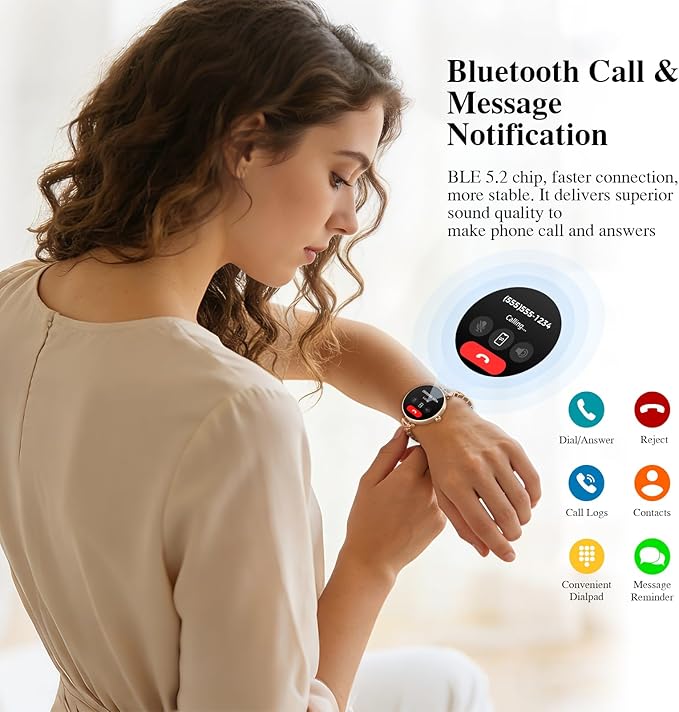 Smart Watches for Women, Answer/Make Call, 1.04'' AMOLED, 24H Sleep Tracker, Fitness Tracker with Heart Rate/Blood Pressure/SpO2/Stress Monitor, 100+ Sport Modes Waterproof Smartwatch for IOS Android