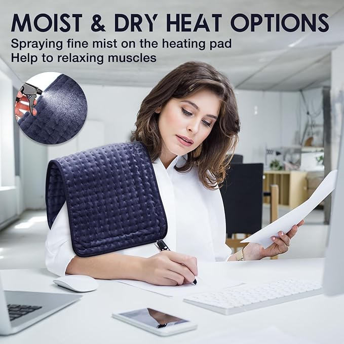 DAILYLIFE Heating Pad for Back Pain Relief, 17" x 33" Electric Heating Pads for Cramps, Back, Shoulder and Neck with 6 Heat Settings, Fast-Heating Technology, Machine Washable, UL Certified, Dark Blue