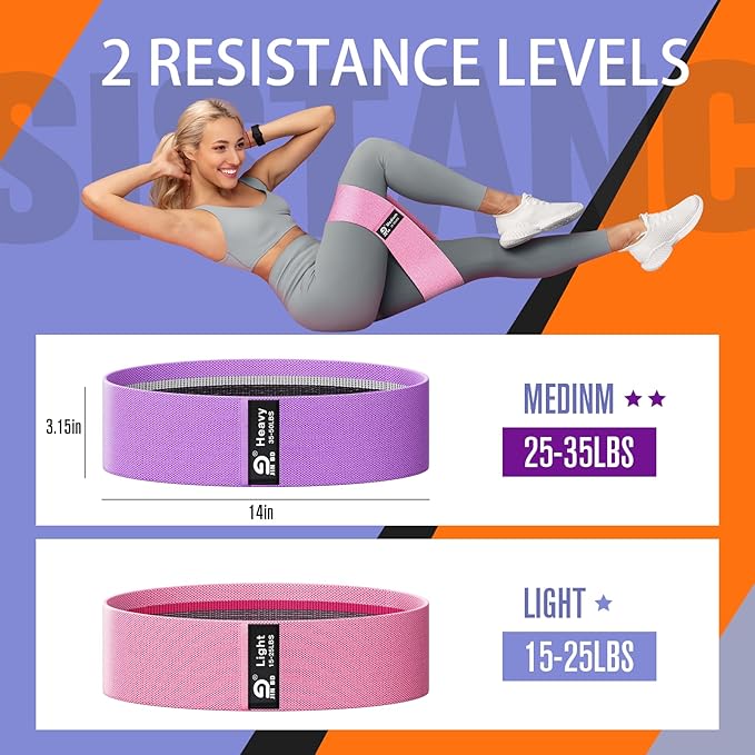 Booty & Resistance Bands – 3 Level Non-Slip Fabric Exercise Bands for Legs & Glutes, Women & Men, Squats, Hip Thigh Training, Yoga, Pilates, Home Workout