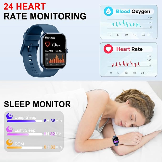 Jugeman Smart Watch for Men Answer/Make Calls, 1.96" Fitness Watch with Heart Rate, 2026 Step Counter Sleep Monitor, 113+ Sports Modes, IP68 Waterproof, Smartwatch for Android/iOS, Blue