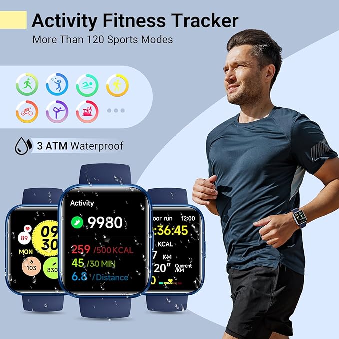 Smartwatch for Women/Men, Compatible with Android & iPhone, 1.8'' Fitness Tracker Watch with Alexa, Call & Notification Alerts, Heart Rate & Sleep Monitor, 120 Sports Modes, Waterproof Smart Watch