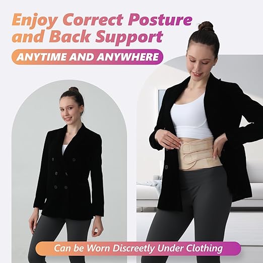 Posture Corrector for Women and Men, Adjustable Shoulder Straightener with Full Back Support, Relief for Lower & Upper Back Pain, Spine, Scoliosis Relief (Beige, Large)