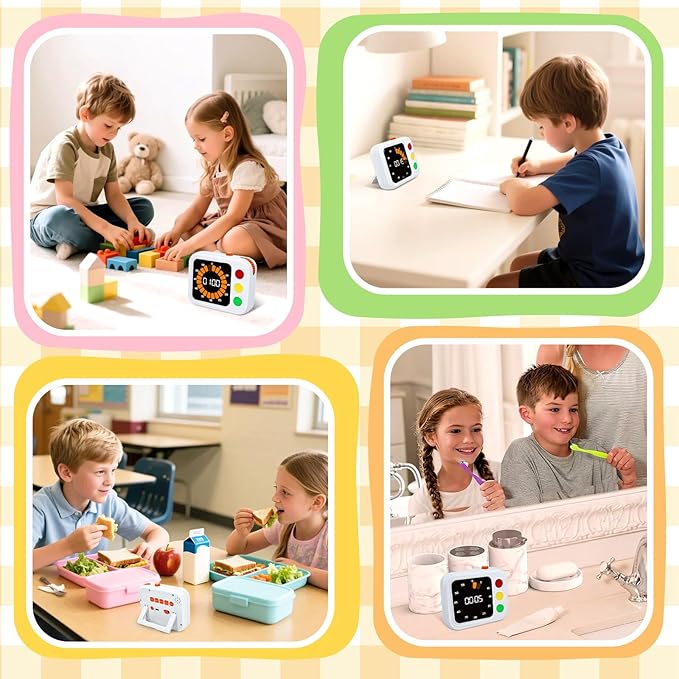 PHILORN Digital Visual Timer for Kids, with Coloured Progress bar, 60-Minute Countdown and Adjustable Volume and Brightness for Calm Transitions, Classroom & Home Kitchen Cooking Baking