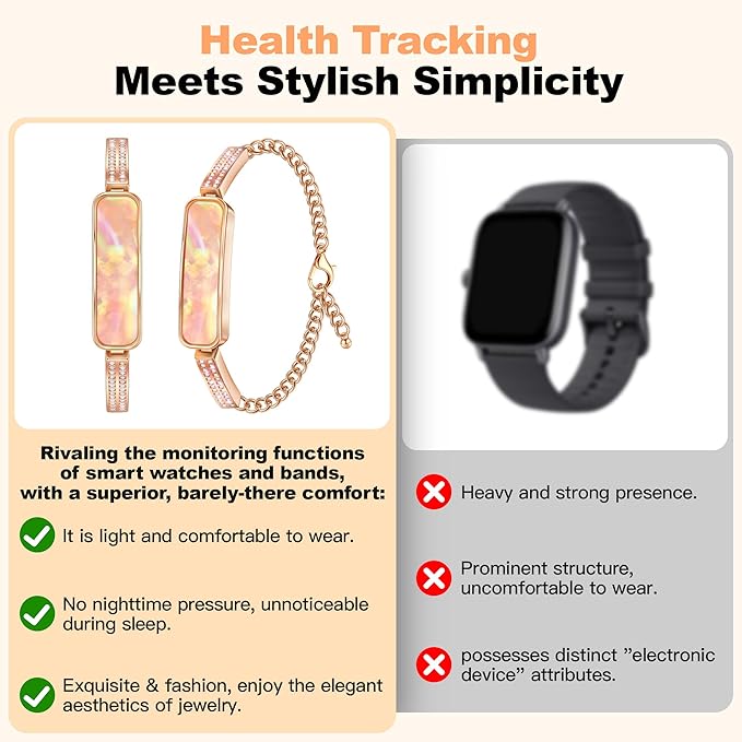 Fitness Tracker Bracelet for Women, Heart Rate & Blood Pressure Monitor Oxygen Sleep & Activity Tracker Step & Calorie Counter Stylish Smart Bracelet, Compatible with iOS & Android (Rose Gold)