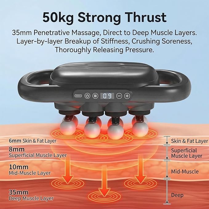 24 Head Massage Gun Deep Tissue, 9 Speeds & 9 Models Electric Percussion Muscle Massager, Quiet Portable Back Massager for Pain Relief, Relaxation for Back, Neck, Shoulders, Legs, Feet