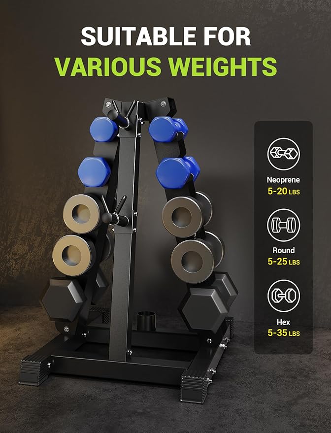 YOLEO 5-Tier A-Frame Dumbbell Rack Stand, Heavy-Duty 3-in-1 Weight Rack for Dumbbells, Barbells & Plates, Space-Saving Home Gym Organizer, 1100LBS Capacity, 19.5"x24.6"x30.7" (Rack Only)