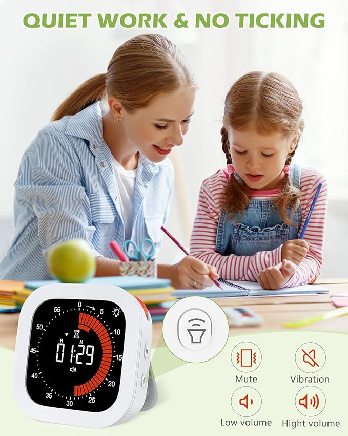 KeeKit Digital Visual Timer, Rechargeable Countdown Timer with Adjustable Volume & Brightness, Magnetic Back for Kitchen, Gym, Study - Kids Timer for Cooking, Homework, Classroom, Workouts