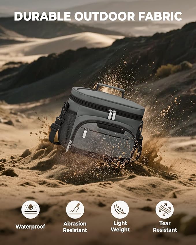 Lunch Boxs for Women/Men Insulated Lunch Bag,Leakproof Lunchbox with Adjustable Shoulder Strap for Adults,Soft Cooler Tote Bag for Office Fitness Picnic Beach Travel - Grey 12-Can(8L)