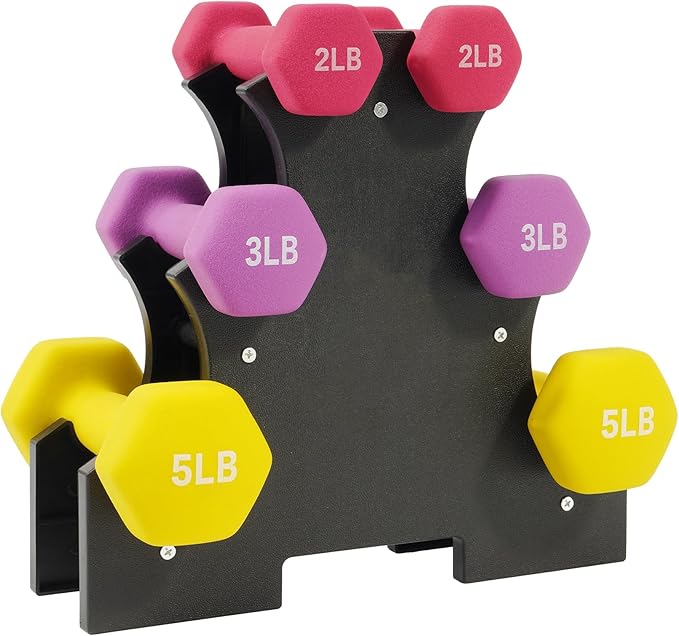Fitvids Neoprene Coated Dumbbell Set with Rack, Free Hand Weight Set For Home Gym Workout, Anti-Slip, Anti-roll, 20LBS, 32LBS, 50LBS and 56LBS Sets, Multiple Weight Options