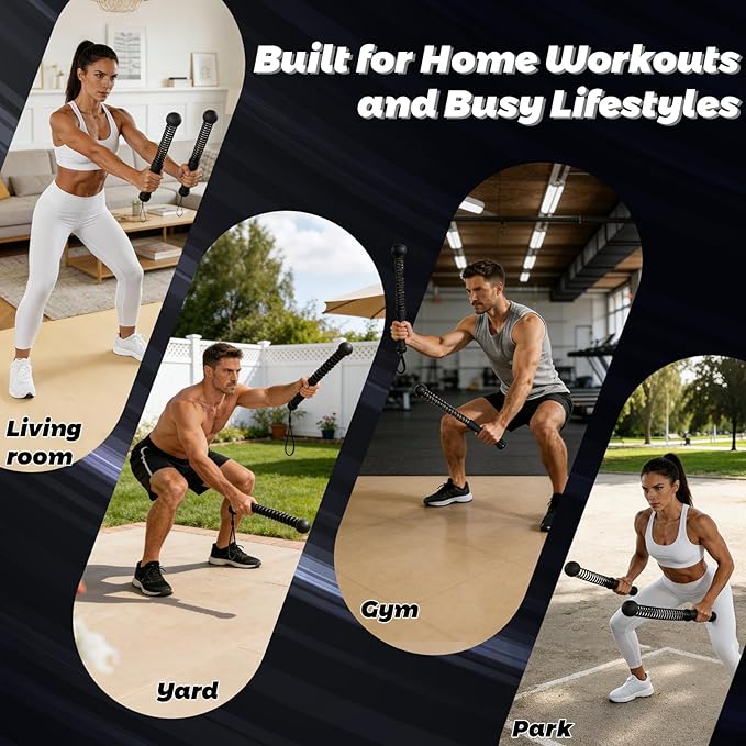 Weighted Ropeless Battle Ropes - Heavy Duty Cordless Workout Ropes with Non-Slip Spiral Handles | Portable Home Gym Equipment for HIIT, Strength Training & Cardio | Men & Women