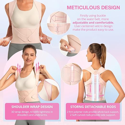 SHAPERKY Posture Corrector for Women for Support: Back Brace for Full Back Support - Adjustable Shoulder Straightener for Women and Men (Medium)